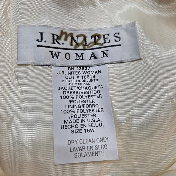 NWT J.R. Nites Women's Dress 16W 16 W Cream Sleeveless Short Misses Size 1X - Picture 5 of 8